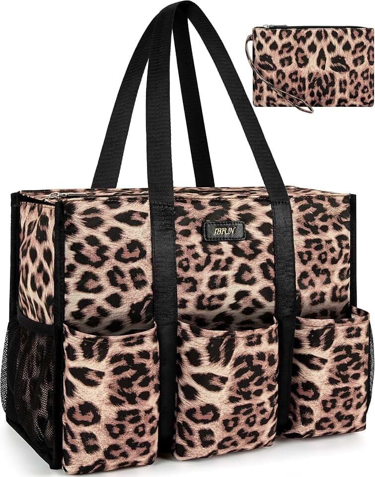IBFUN Utility Tote Bag with 24 Pockets, Large Teacher Travel Tote for Women