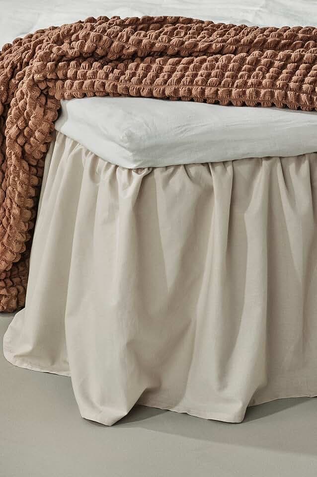 Jotex Zack Volant Betthusse - 100% hochwertige Bio-Baumwolle Bettrock, Höhe 45 cm - Beige, 120 x 200 cm