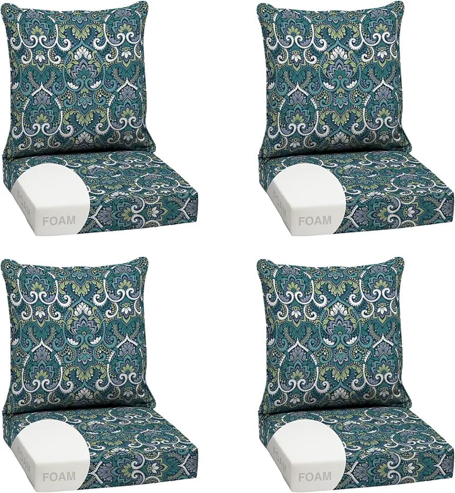 Arden Outdoor Deep Seat Cushion Set, Foam, 4-Pack, 24x24, Blue Damask