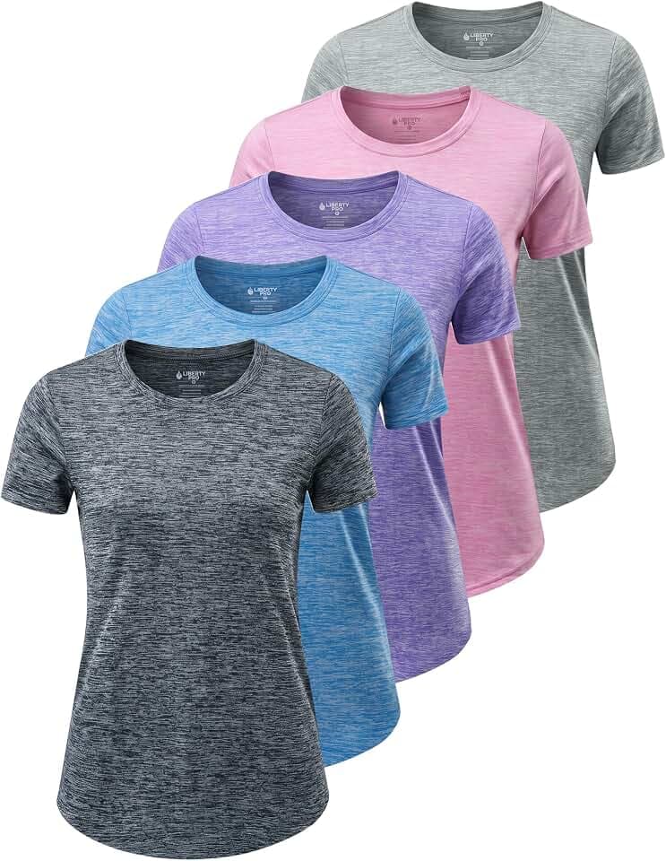 5 Pack Women's Dry Fit Short Sleeve Workout Tops