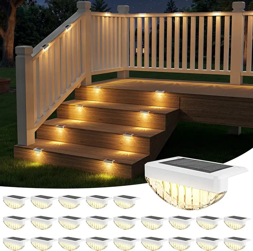 VOLISUN 24 Pack Solar Deck Lights Outdoor, Warm White LED Solar Step Lights for Outside, Waterproof Fence Light for Patio, Deck, Stairs, Yard, Pool and Porch (White)