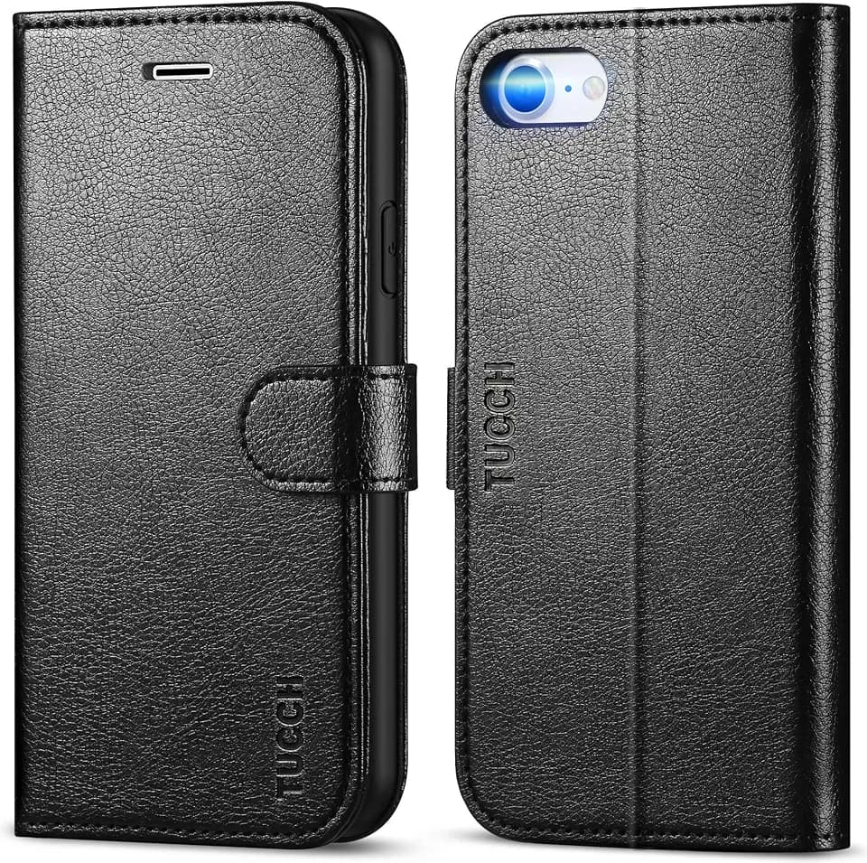 TUCCH Case Wallet for iPhone SE 2022/ iPhone 7/8/SE 2020, Textured Black