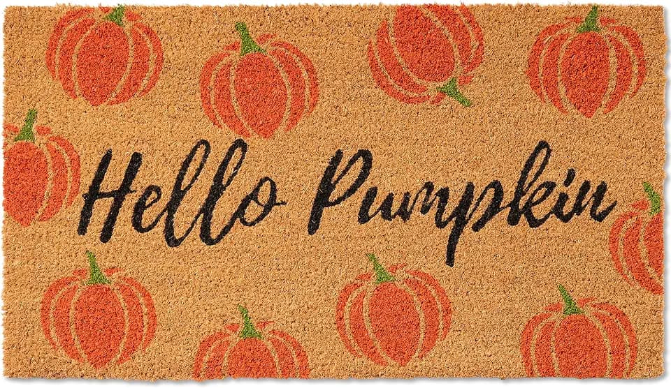Fall Door Mat Outdoor, 30"x17" Hello Coir Welcome Pumpkin Doormat with Anti-Slip PVC Backing, Indoor Autumn Mats for Front Door, Entryway, Porch, Durable Coconut Fiber Mat, Natural Home Decor