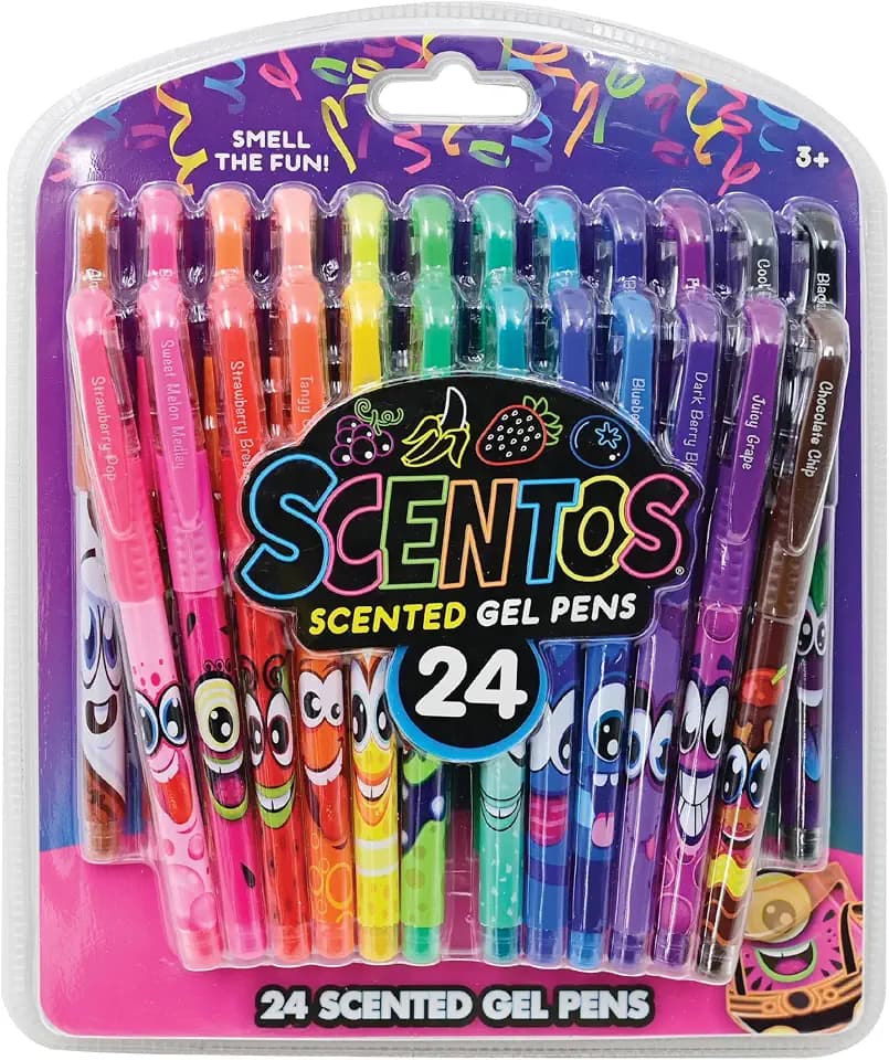 Scentos Scented Gel Pens Set – 24 Pack Neon Colors – Fine Tip Pens for Kids & Adults – Fruity Scents – Fun Art Supplies for Drawing, Coloring, Scrapbooking, Journaling & School