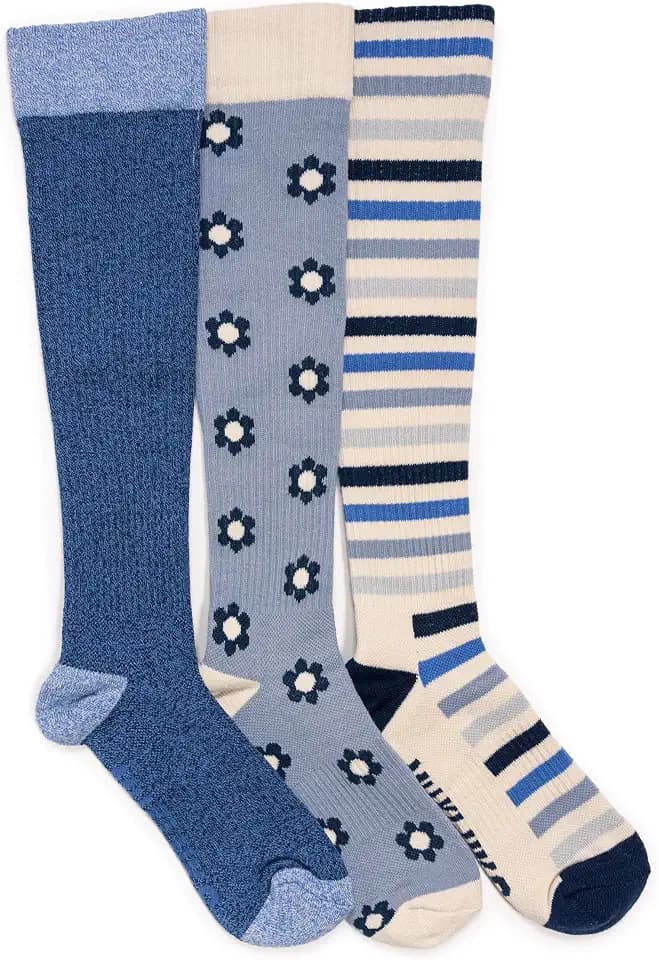 MUK LUKS Women's 3 Pack Tall Cotton Compression Knee-High Socks, Multi, OS