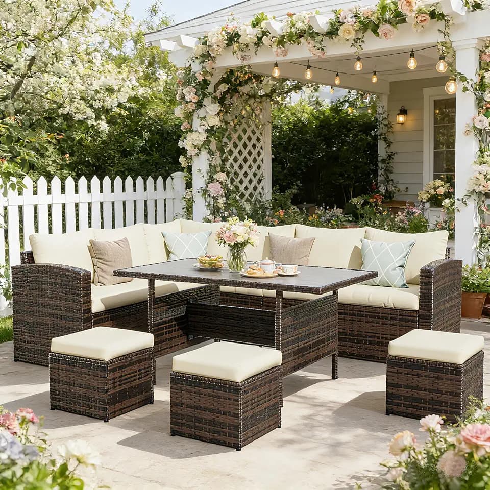 Wisteria Lane 7 Piece Patio Furniture Set, Patio Sectional for All Weather