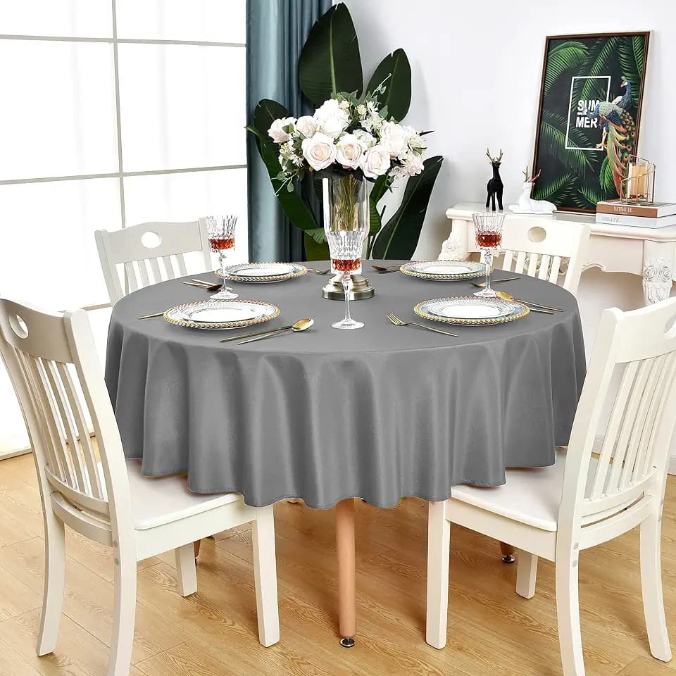 Grey Round Tablecloth Waterproof Wrinkle Free Table Cloth, 48 inch