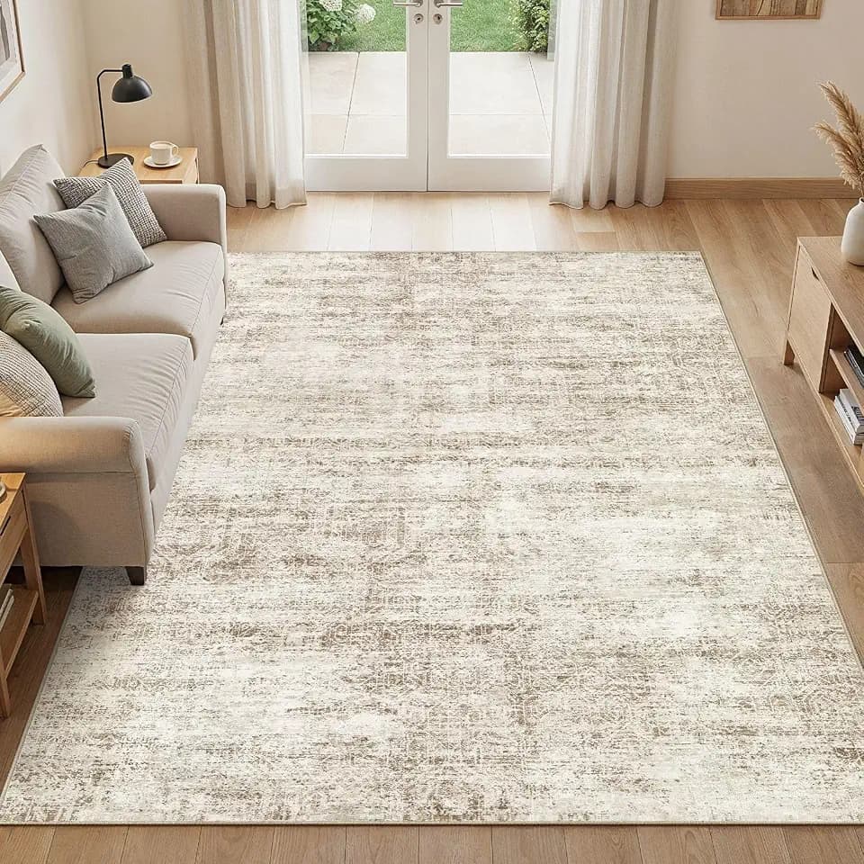 5x7 Area Rugs for Living Room: Washable Non Slip Abstract Brown Rug