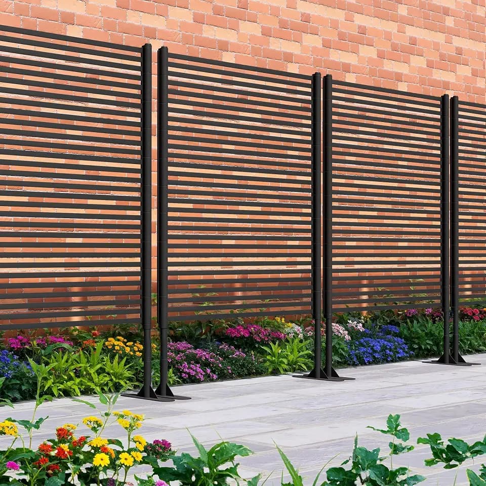 Metal Privacy Screen Outdoor Freestanding, 47"X71" Rust-Resistant Weatherproof Fence Panel for Patio, Garden, Yard, Modern Brown Decorative Divider, Airflow Trellis