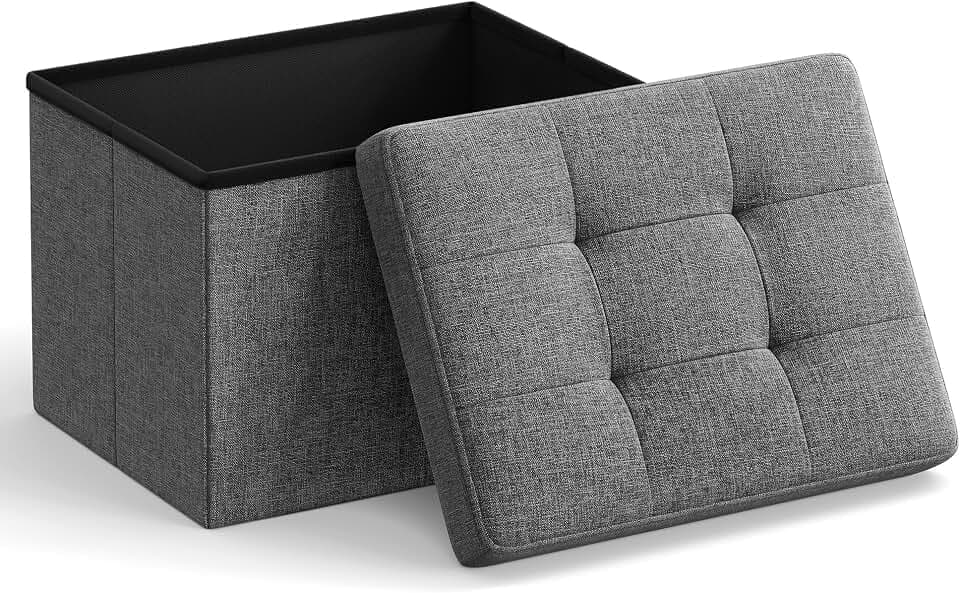 SONGMICS Small Folding Storage Ottoman, 15.8 x 12.2 x 12.2 Inches