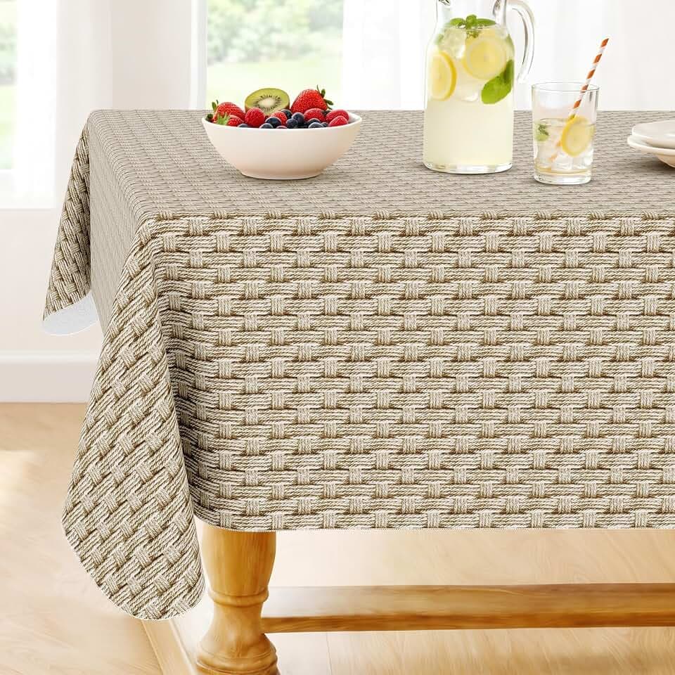 Smiry Rectangle Table Cloth, Waterproof Vinyl Tablecloths with Flannel Backing, Wipeable Spillproof Plastic Table Cover for Dinner and Outdoor (Weave Patterns, 60" x 102")