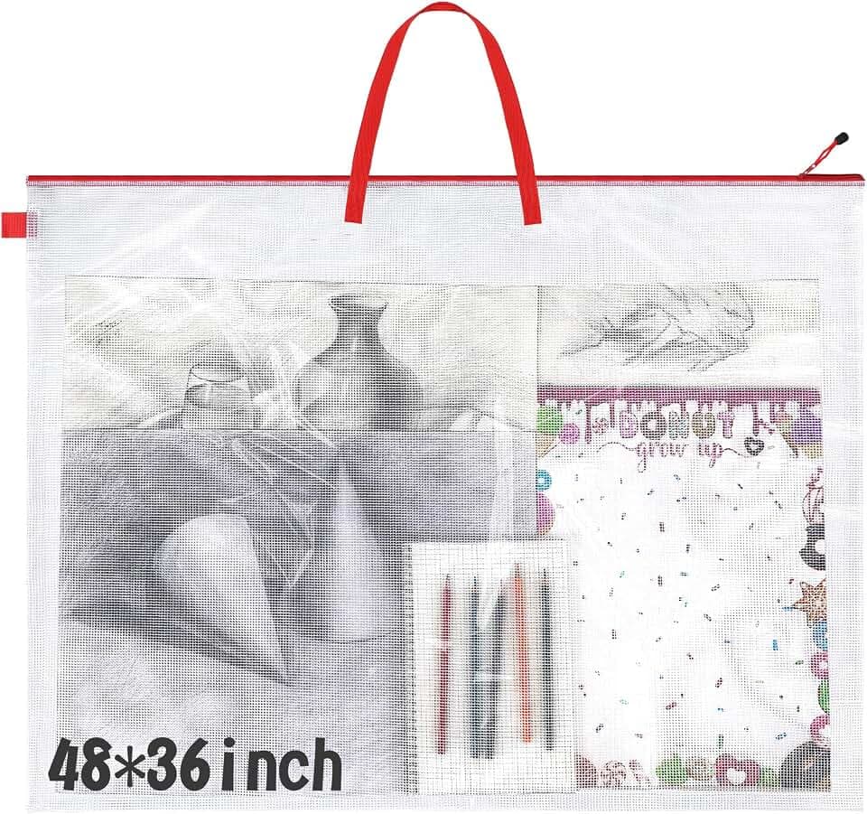 Tenceur 1 Pc 36 x 48 Inch Art Portfolio Case Large Art Portfolio Bag Folder Poster Storage Bag with Handle for Bulletin Board (Red)