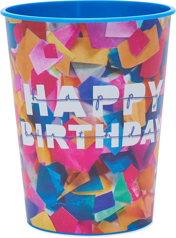 American Greetings Confetti Birthday Party Supplies, 16 oz. Reusable Plastic Cups (8-Count)