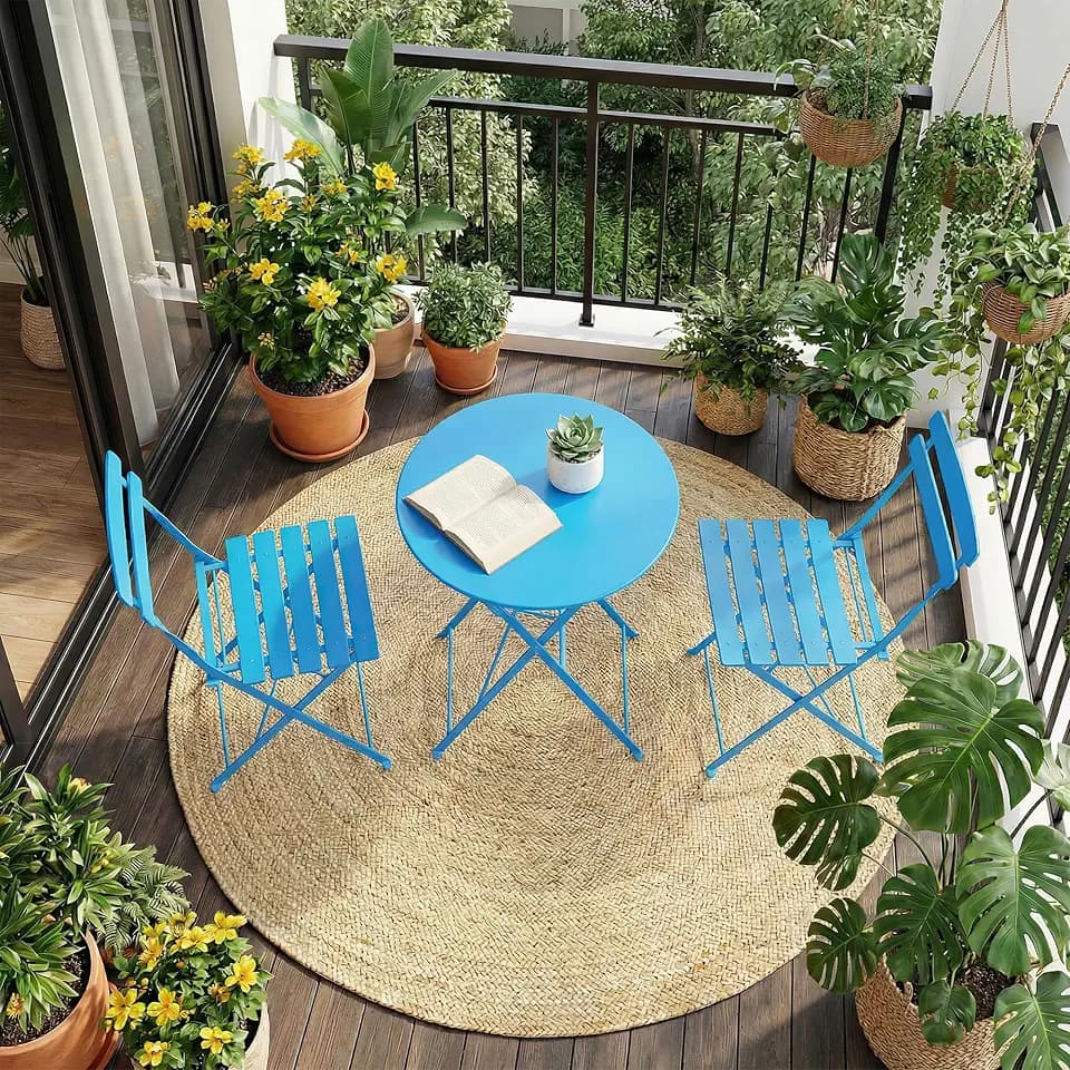 IDEALHOUSE Folding Bistro Table and Chairs Set of 2, Blue