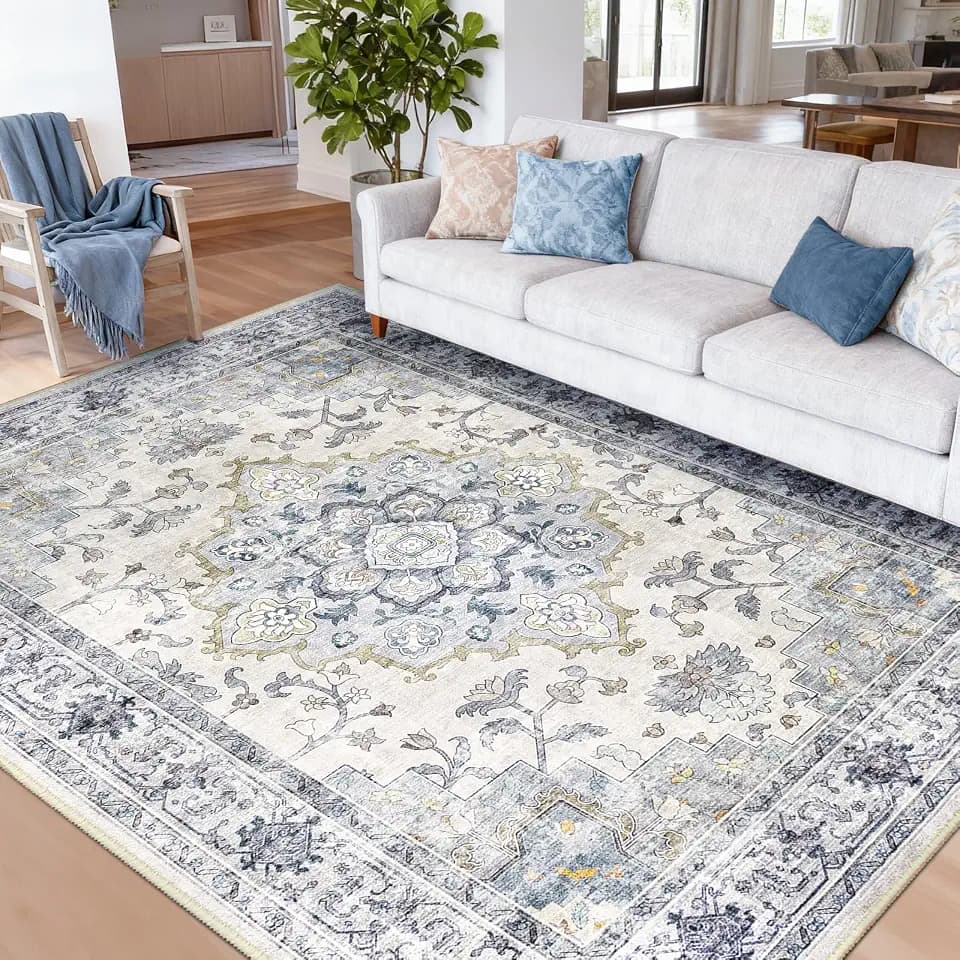 CAPALOCA 8x10 Washable Nursery Girls Low Pile Area Rug Blue White