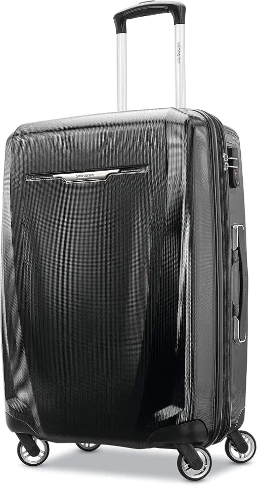 Samsonite Winfield 3 DLX Hardside Expandable Luggage with Spinners, Black, Checked-Medium 25-Inch