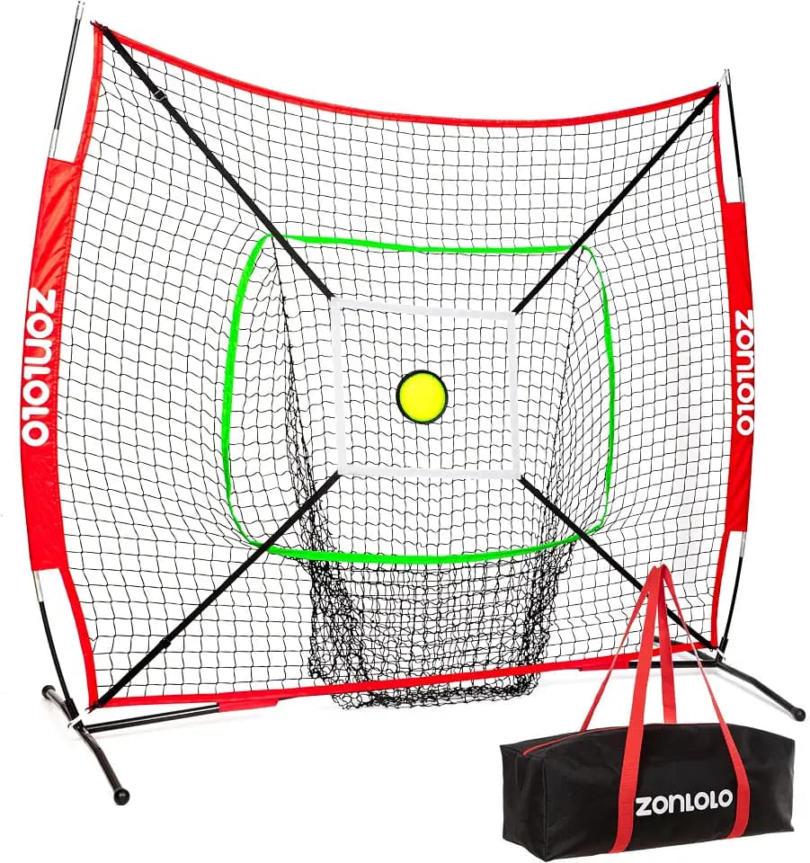 ZONLOLO 6x6ft Portable Baseball & Softball Net for Hitting and Pitching, with Sturdy Bow Frame and Carry Bag, Special Circular Target and Strike Zone for Accurate Throwing Practice, Great for Kids