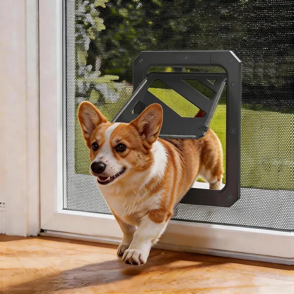 LIBBEPET Dog Door for Screen Door with Lockable Flap for Dog ≤50 lbs, Black