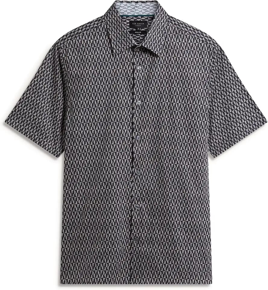 Ted Baker Men's Short Sleeve Button Down Shirt - Regular Fit Woven Casual Dress Shirt