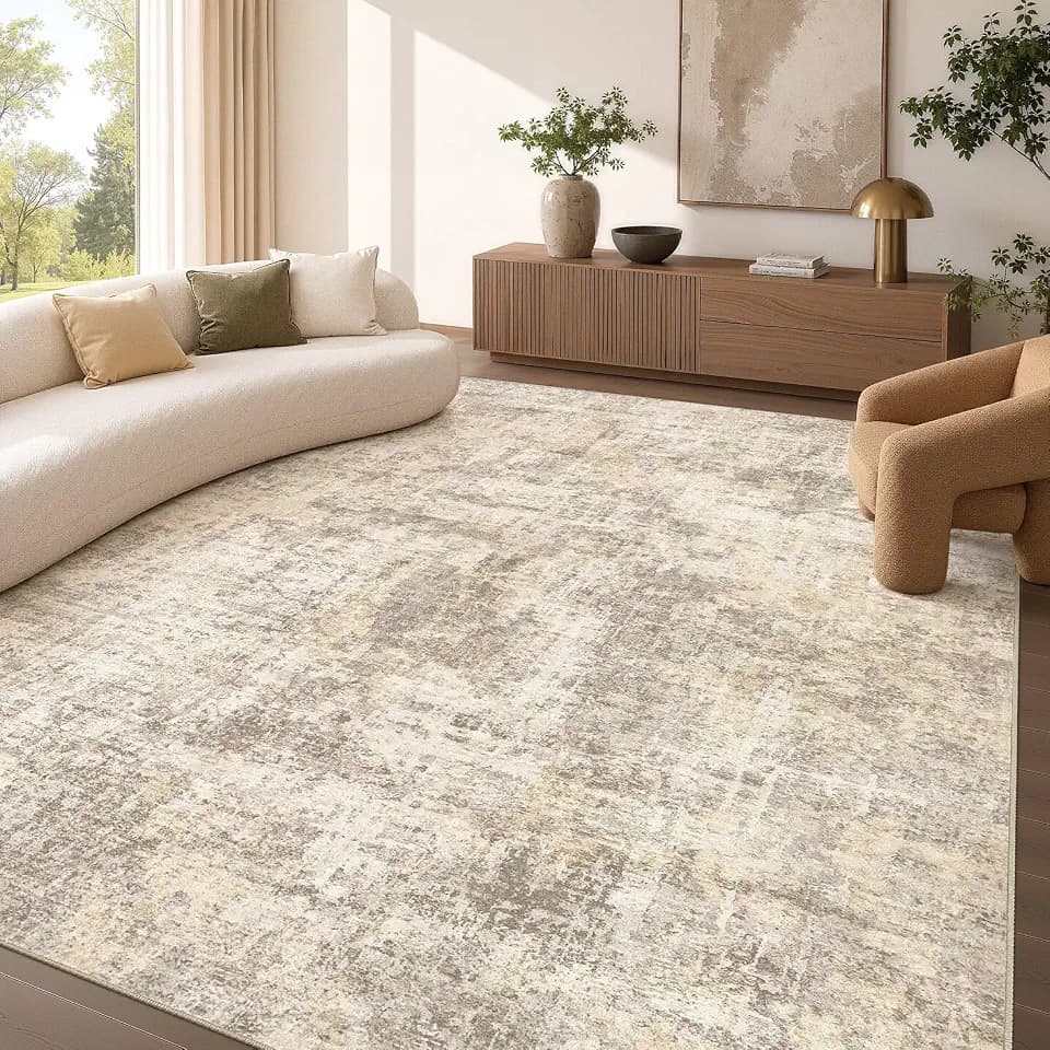 cotiled 10x14 Area Rug for Living Room: Washable Soft Abstract Rugs Beige