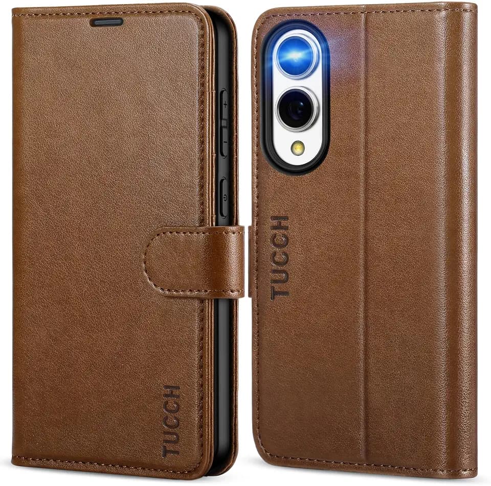 TUCCH Wallet Case for Galaxy S25 Edge (6.7") 2025, 4 Card Holders, Brown