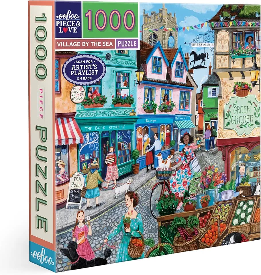 eeBoo Village by the Sea 1000 Piece Square Jigsaw Puzzle, 23" x 23"