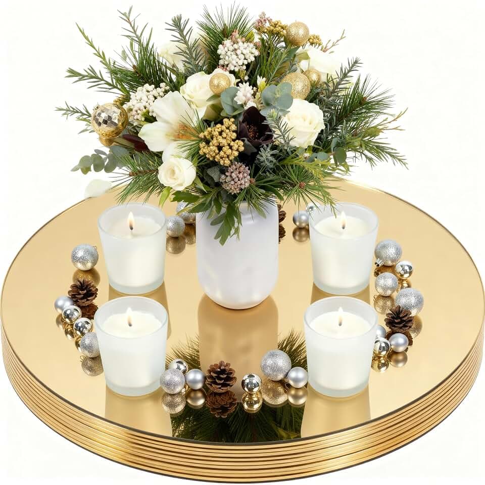 Set of 10 Round Mirrors for Centerpieces, 12 Inch Gold Acrylic Mirrors Candle Plate Circle Mirror Trays for Wedding Party Home Mirror Centerpieces for Table