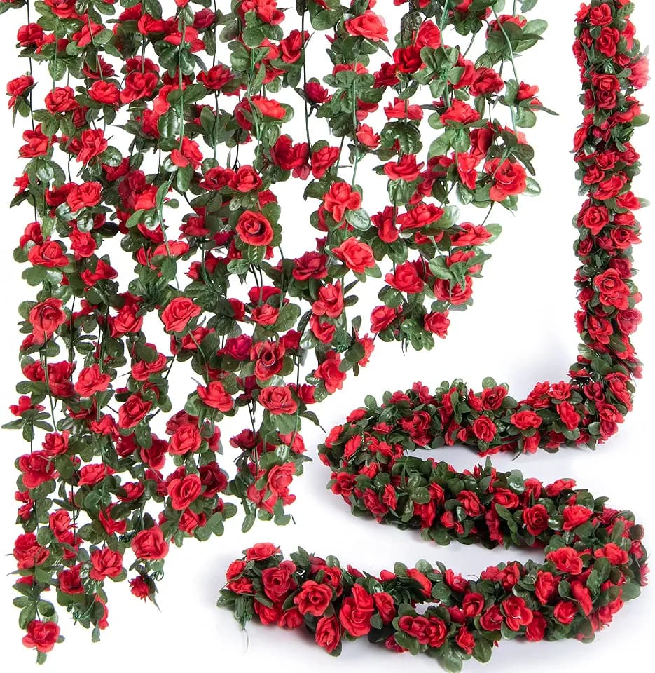 8Pcs x 8.2FT Artificial Flower Garland Floral Rose Vine Decor, Red Flower