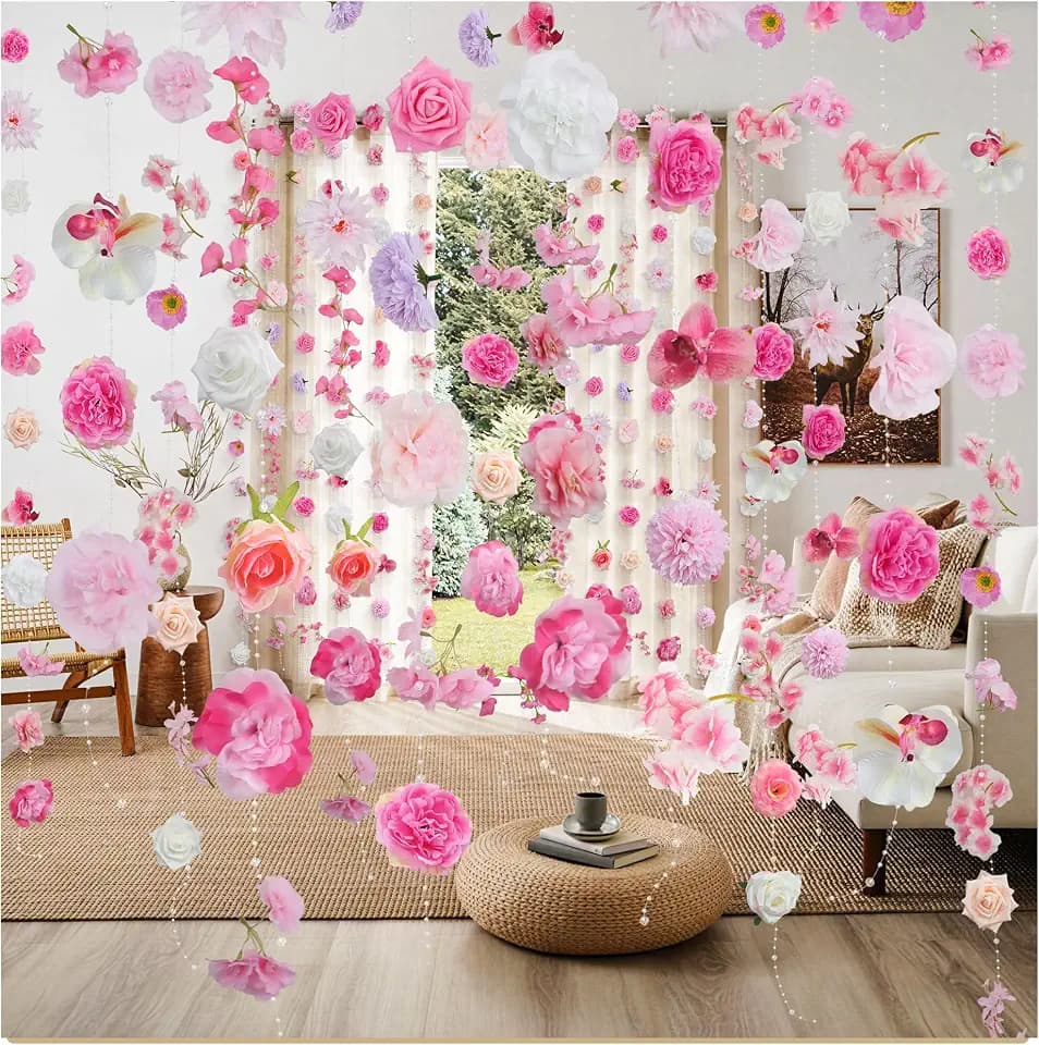 12pcs Pink Artificial Wildflower Garlands, 96FT Total Hanging Vines