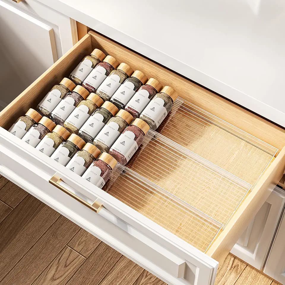 MUDEELA Clear Spice Drawer Organizer, 3 Tier- 2 Set (6 Packs)