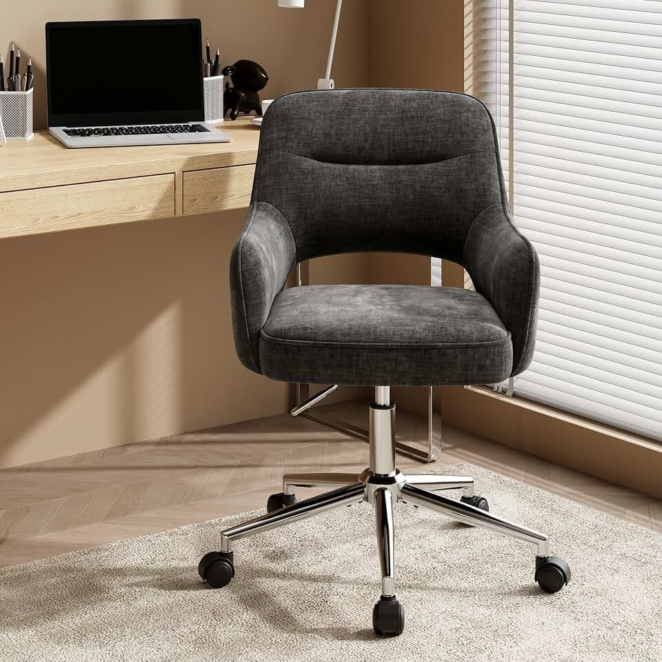 MALOL Drehstuhl Bürostuhl, mit 10 cm Höhenverstellung, Schreibtischstuhl mit Rollen und Armlehnen, 360° Rotation, bis 125 kg belastbar, für Büro, Home Office, Wohnzimmer und Schminktisch, Dunkelgrau