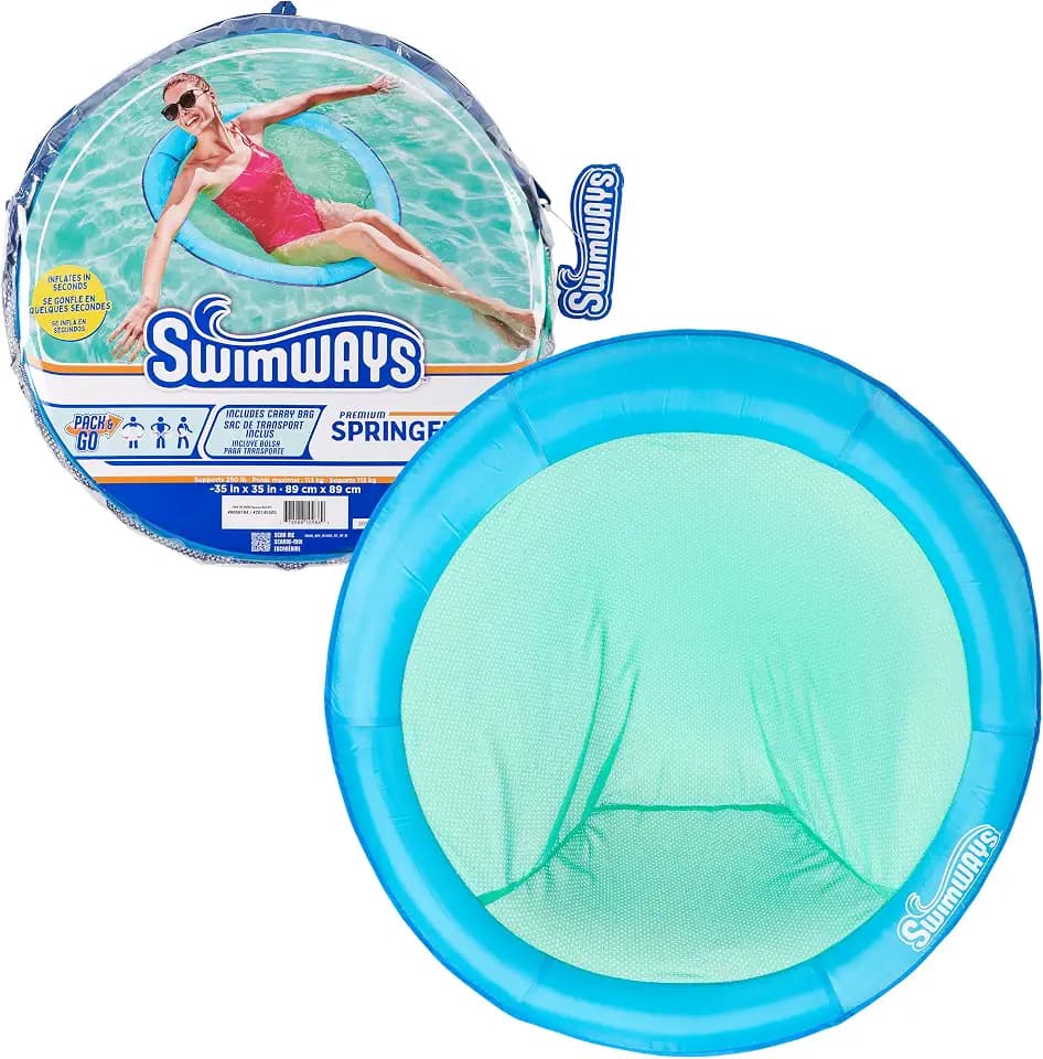 SwimWays Spring Float Premium Papasan Pool Lounger with Breathable Mesh Seat, Inflatable Pool Floats for Adults with Fast Inflation, for Ages 15 & Up