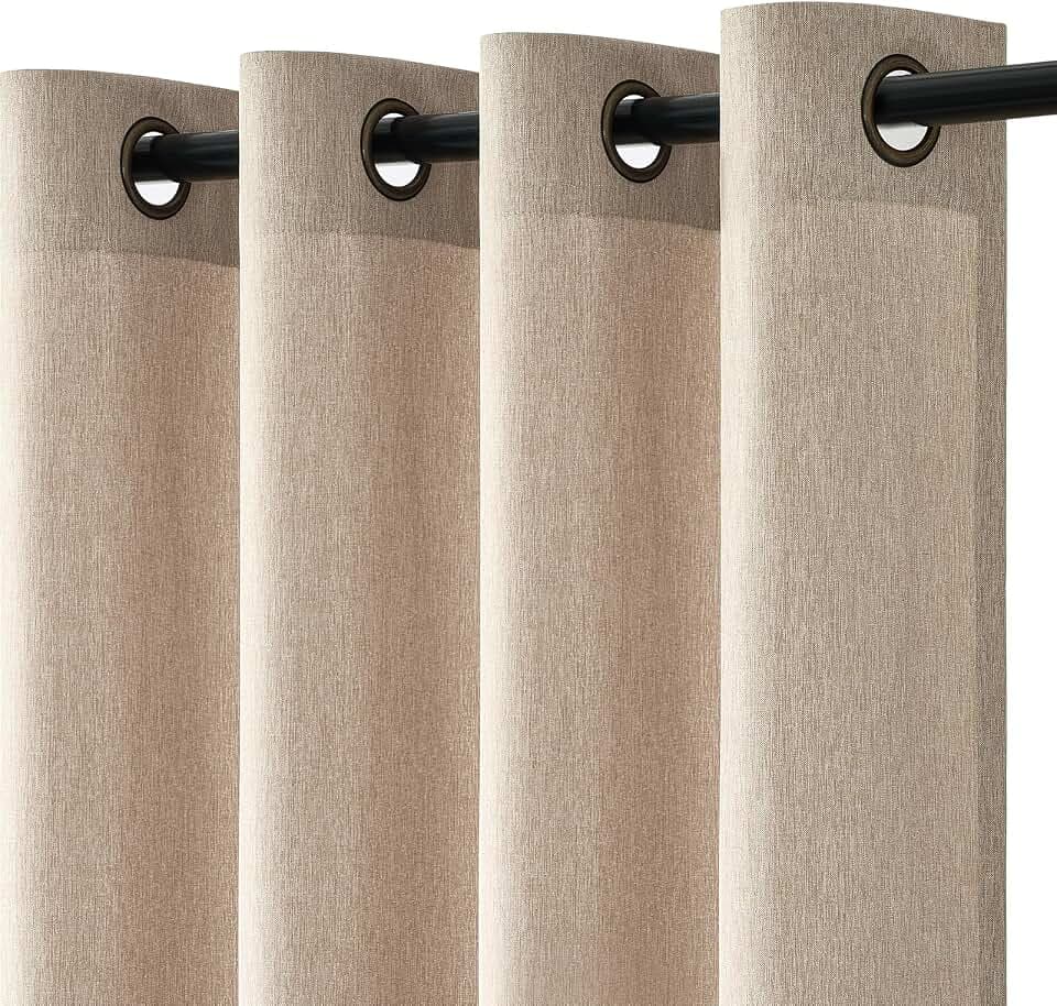 Topfinel Gardinen Kurz Leinenoptik Halbtransparent Licht Filtern Vorhang 2er Set H 145 x B 140 cm Wohnzimmer Vorhänge Kurze Vorhänge mit Ösen Curtains Leinen für Schlafzimmer Balkontür