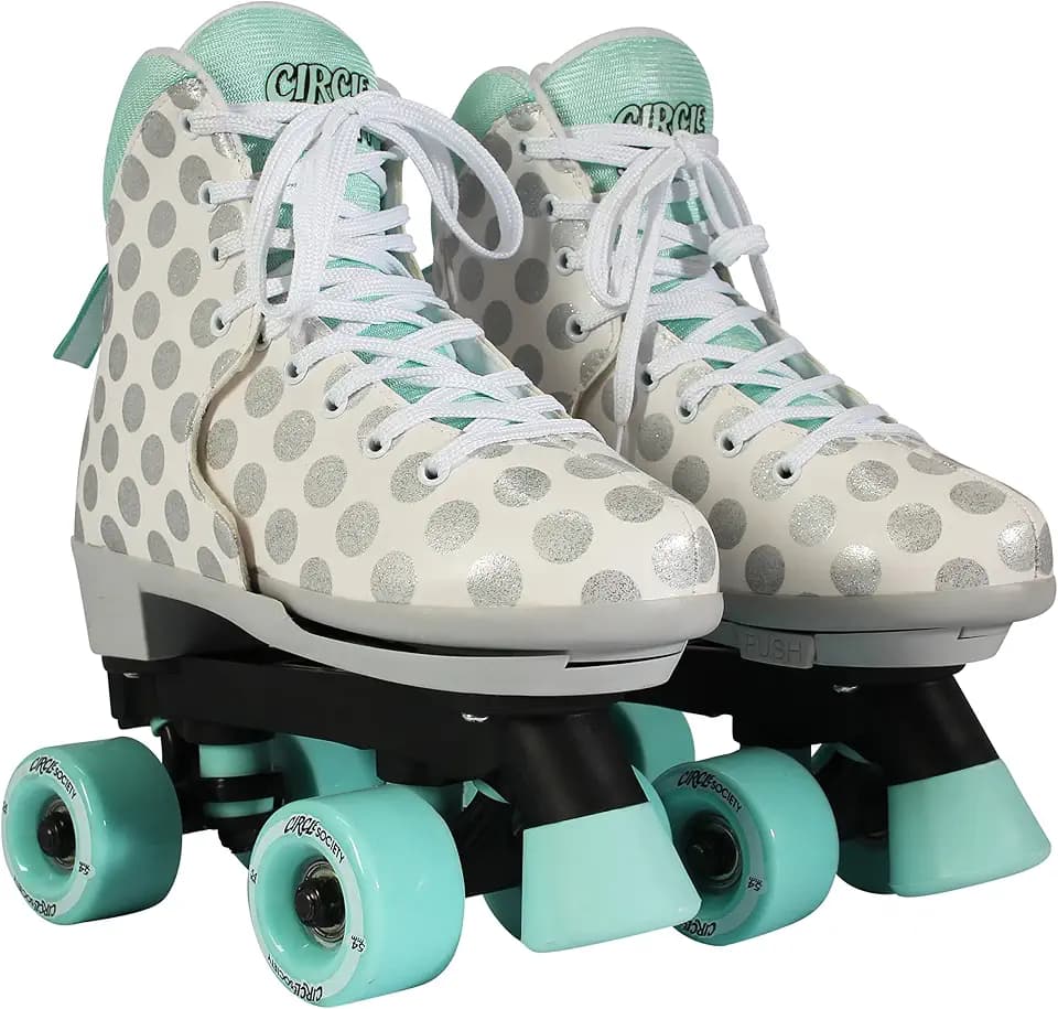 Circle Society Classic Adjustable Children’s Roller Skates, Size 12-3 US Girls – Craze Sugar Drops Print, Push-Button Adjustment, Durable Synthetic Leather, Smooth Urethane Wheels, Ideal for Skating