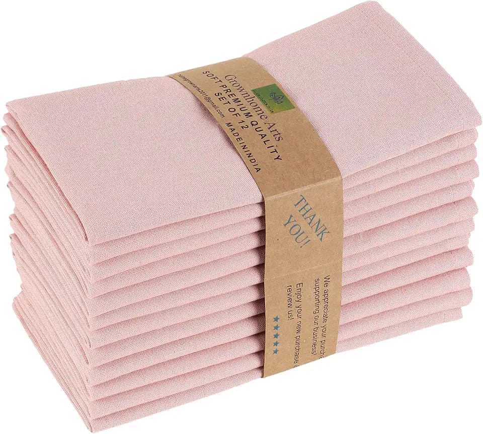 85% Cotton 15% Linen Dinner Cloth Set of 12 Napkins for Everyday Use Over Sized Easter Special Mitered Corners Napkins,Pre Shrunk Good Absorbency Ultra Soft Quality18x18 in Blush Pink
