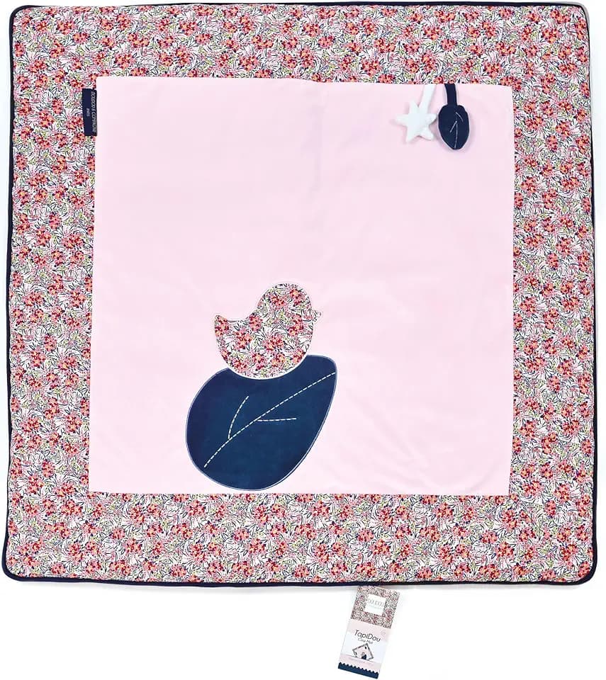 DOUDOU ET COMPAGNIE Tapidou Teppich mit Blumenmuster, Rosa, Blumenmuster, 100 x 100 cm, für Babys von 0 – 6 Monaten, Krabbeldecke, Komfort, Spiel und Motorik, gepolsterte Matte, geeignet für den