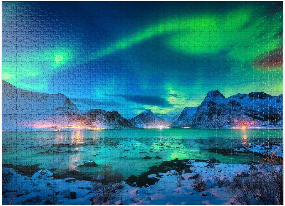 MyPuzzle Aurora Borealis – Northern Lights Over Lofoten, Norway - Premium 1000 Piece Jigsaw Puzzle for Adults
