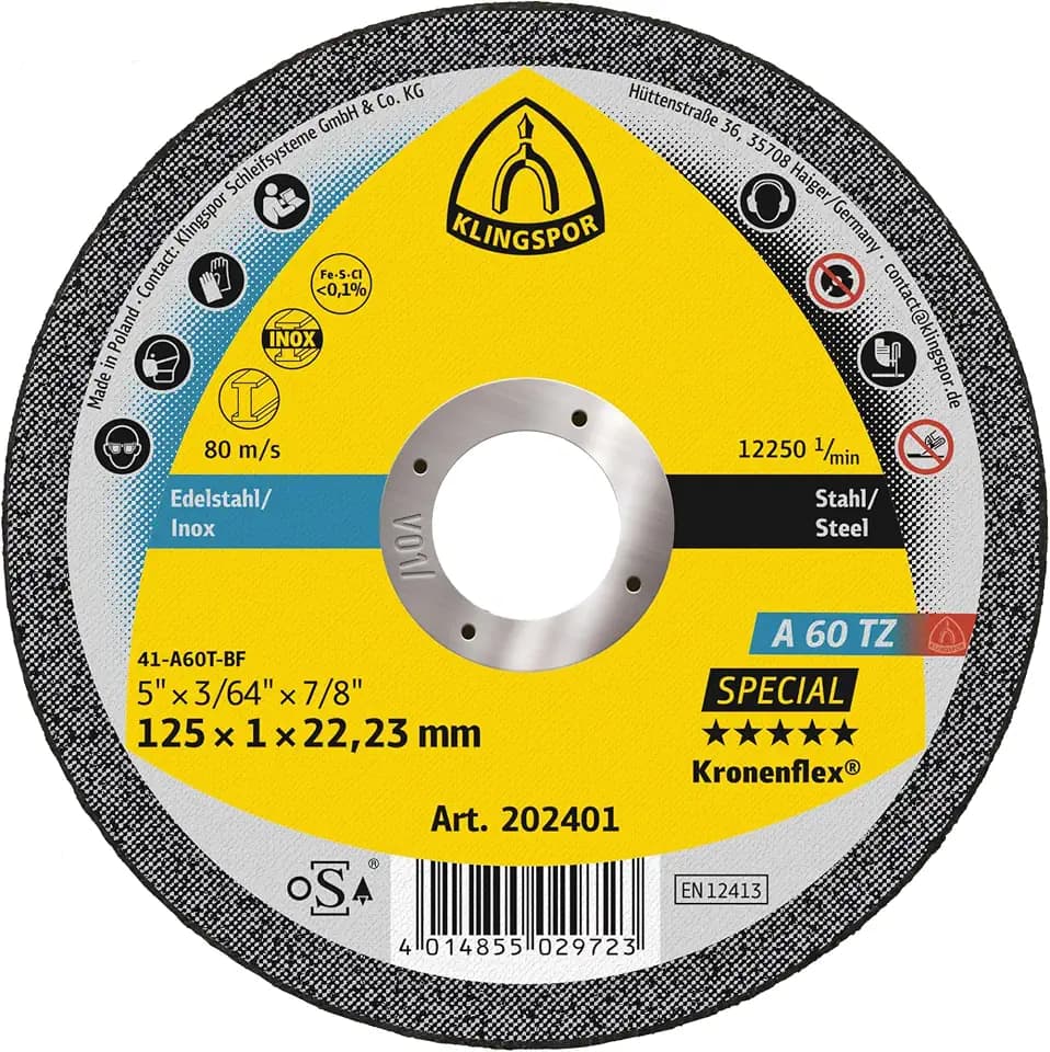 Klingspor Kronenflex A 60 TZ Special Trennscheiben 125 x 1 x 22,23 mm gerade - für Edelstahl und Stahl - 202401 | 25 Stück