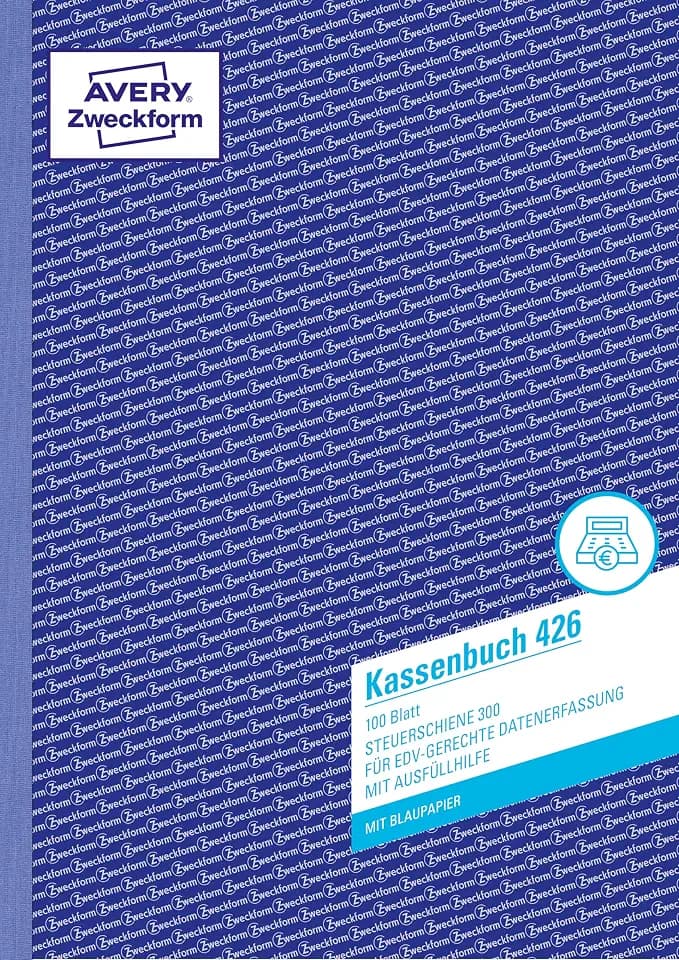 Avery Zweckform 426 Kassenbuch (A4, 100 Blatt, 1 Blatt Blaupapier, nach Steuerschiene 300, EDV-gerechte Datenerfassung, von Rechtsexperten geprüft, für DE, ordnungsgemäße Buchführung) weiß