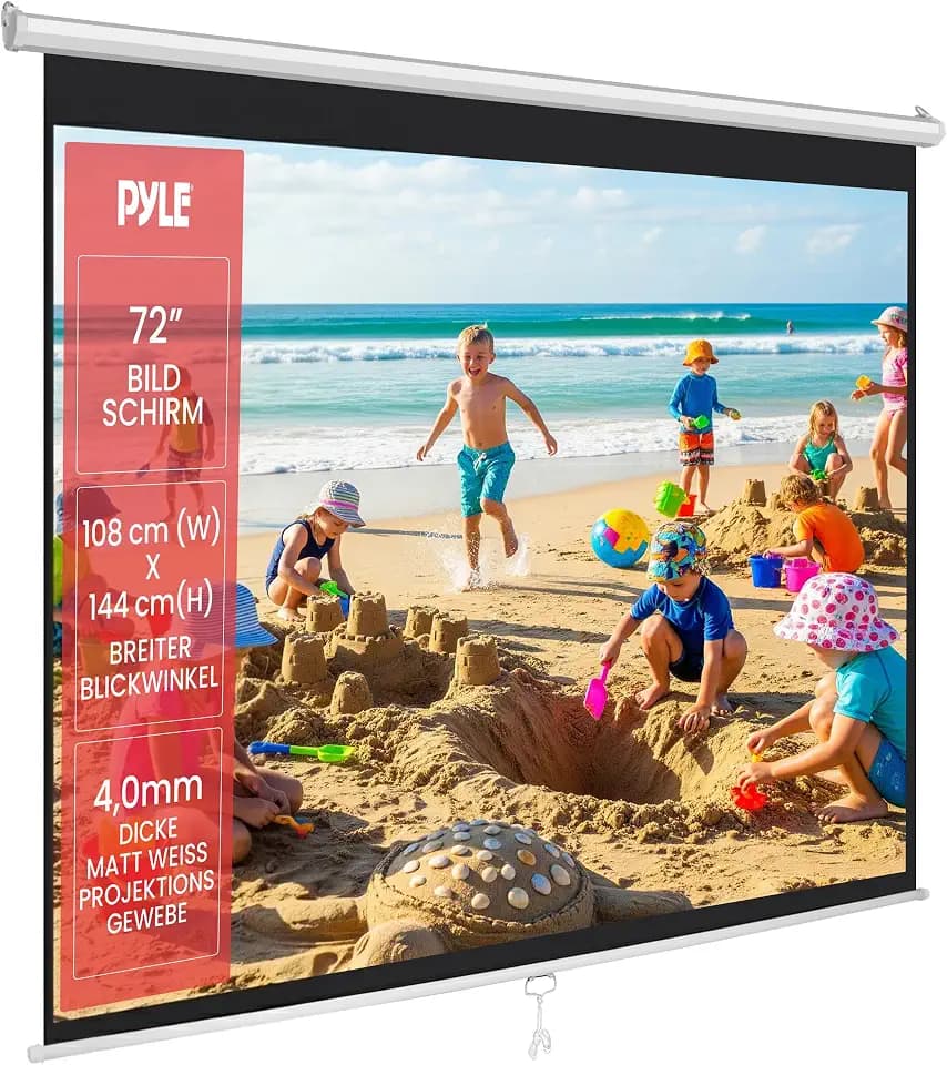Pyle Beamer Rollo-Leinwand, 72 Zoll, 144x107 cm 4:3, Full-HD & 4K-kompatibel, Ausziehbar, Projektor- Leinwand für Wand/Decke, ideal für Heimkino & Präsentationen