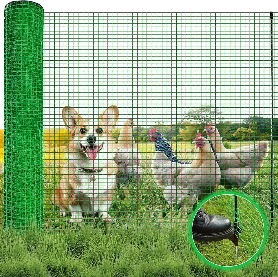 Signstek Hundezaun 15 m x 90 cm mit 9 Pfählen, Grün, Mobiler Steckzaun