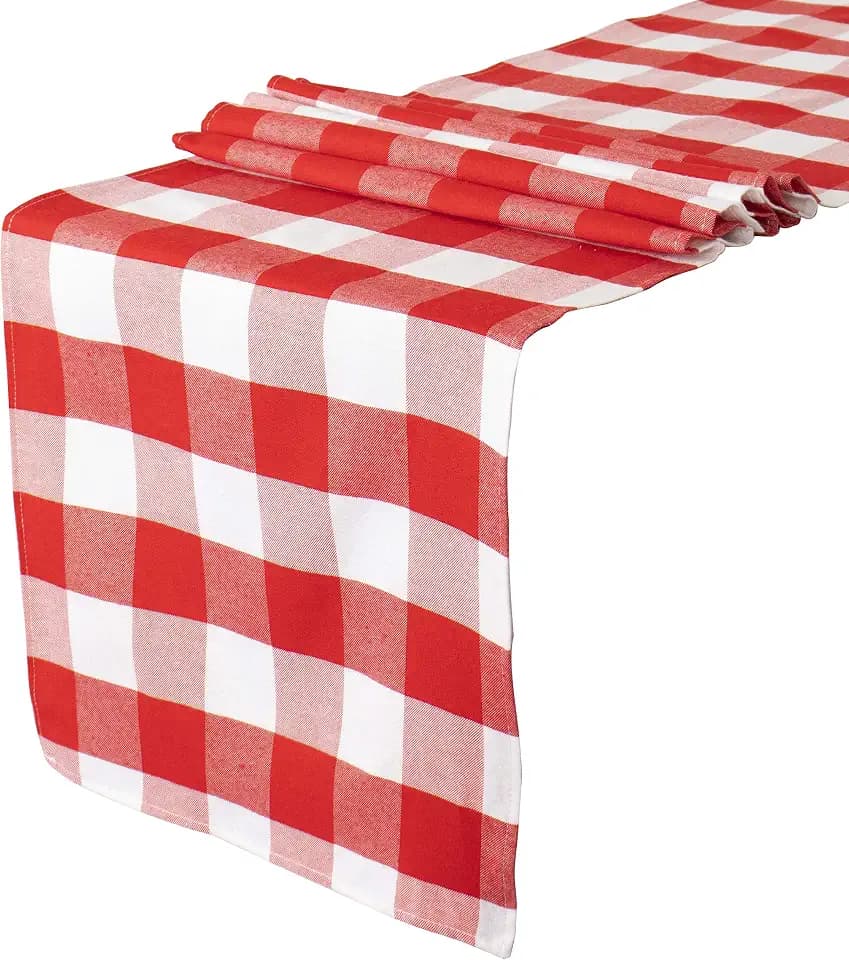 ShinyBeauty Buffalo Check Table Cover - 13''x72'' Red & White Cotton Checkered Plaid Table Runner for Farmhouse Dinners