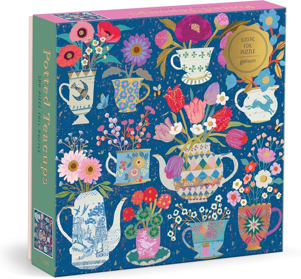 Galison - Potted Teacups 500 Piece Puzzle with Foil