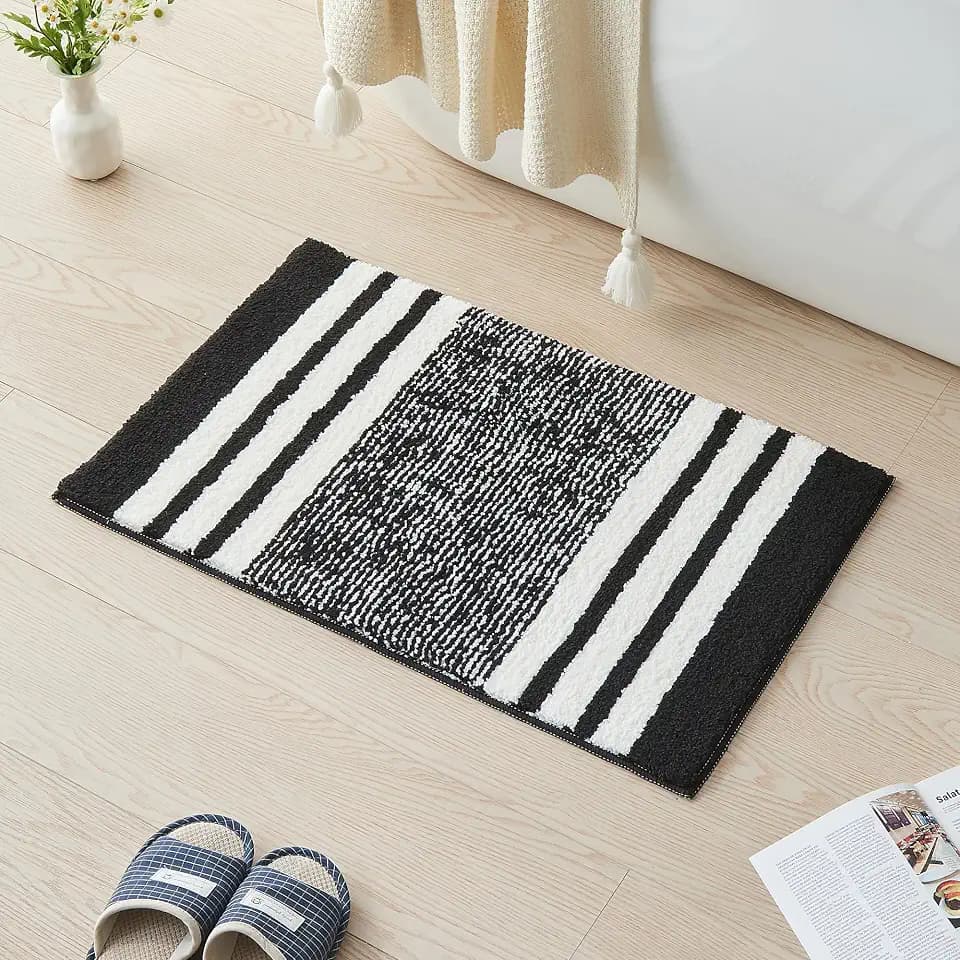 CozeCube Jet Black Striped 32"x20" Non Slip Washable Bath Mat