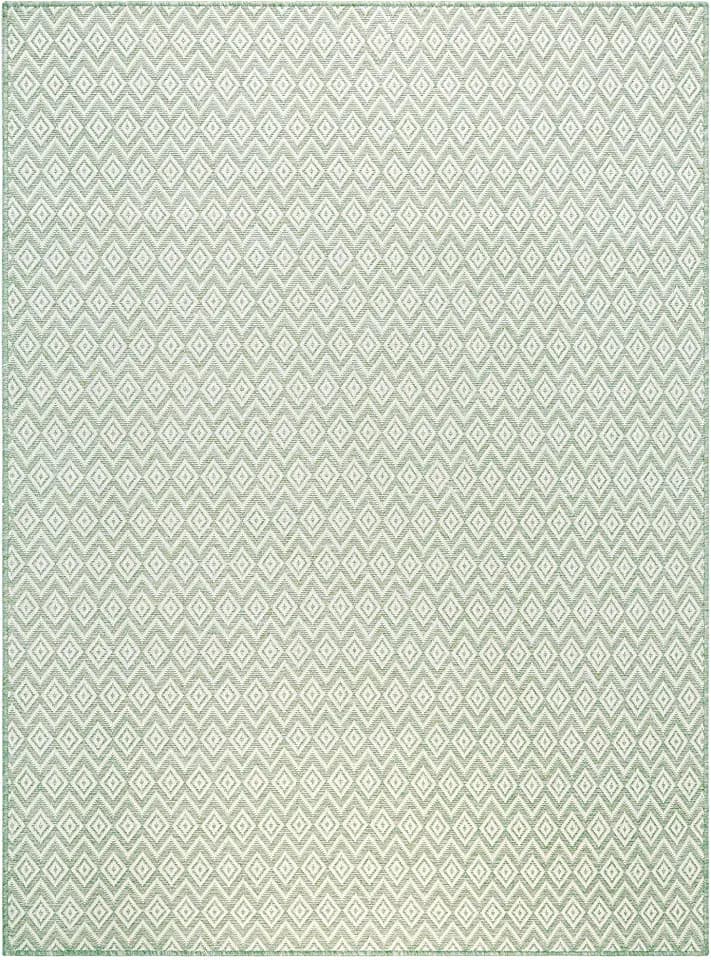 Nicole Miller New York Corin Small Diamonds Indoor Outdoor Area Rug, UV Fade Resistant, Low Pile, Seafoam/Cream, 5'2"x7'2"