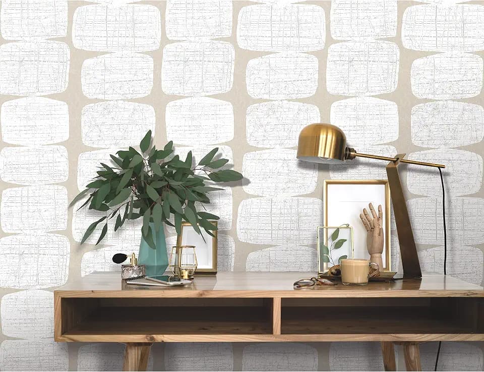 RoomMates Mid-Century Beads Peel and Stick Wallpaper, Tan