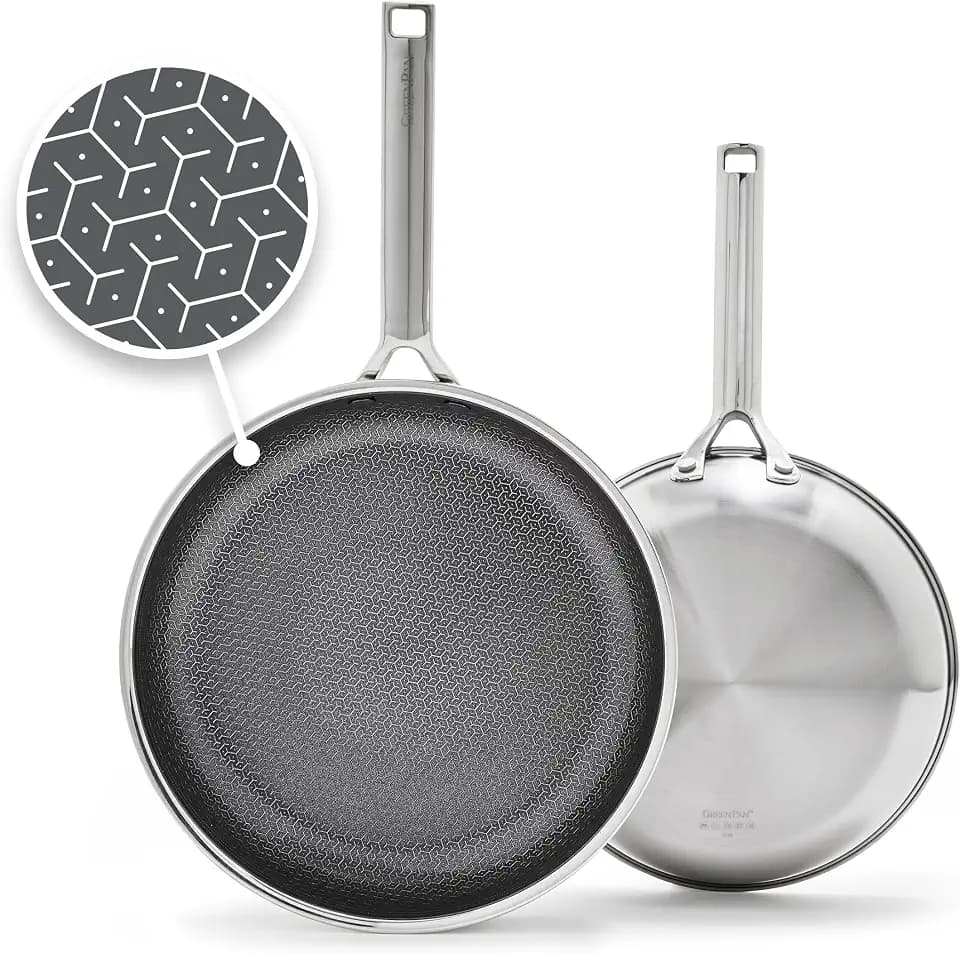 GreenPan Hybrid 2 Piece (9.5" & 11") Stainless Steel & Ceramic Skillet Set