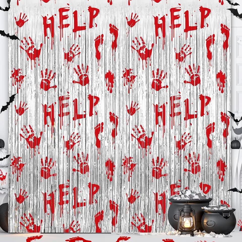 Halloween Party Decorations Scary Bloody Halloween Photo Backdrop Streamers, 2 Pack 3.3 x 6.6 FT Zombie Vampire Halloween Party Decor Foil Fringe Curtain Halloween Backdrops for Parties Indoor Outdoor