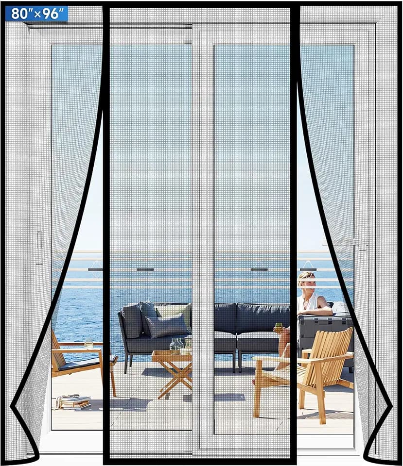 Magnetic Screen Door Upgraded PET Mesh Stronger Than Fiberglass and Polyester,Hands Free,Keeps Bugs Out,Pet & Kid Friendly,Suitable for Sliding Door,Large Patio Door and French Door-80''x96''