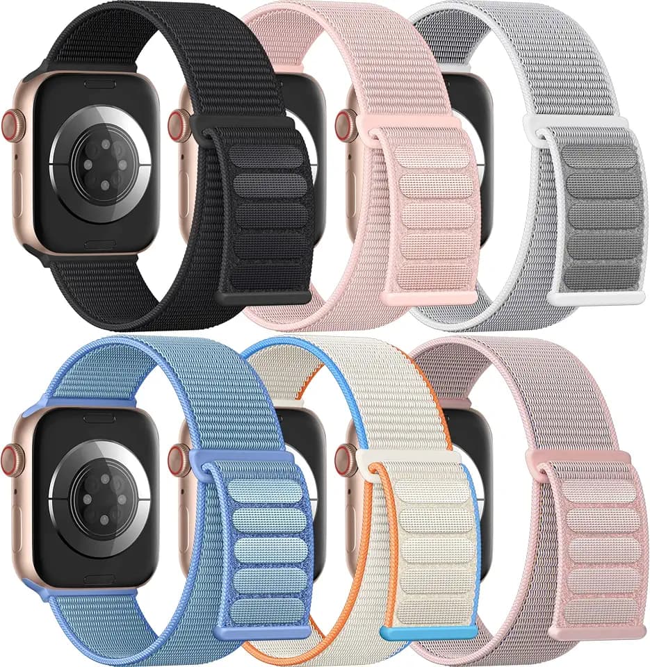 Easuny 6 Pack Sport Nylon Loop Compatible with Apple Watch Bands for Women